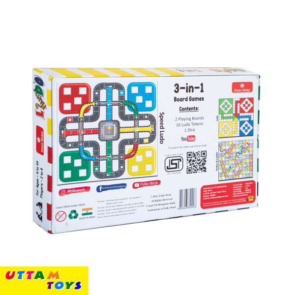 Folks Work 3 in 1 Ludo and Snakes and Ladders Game