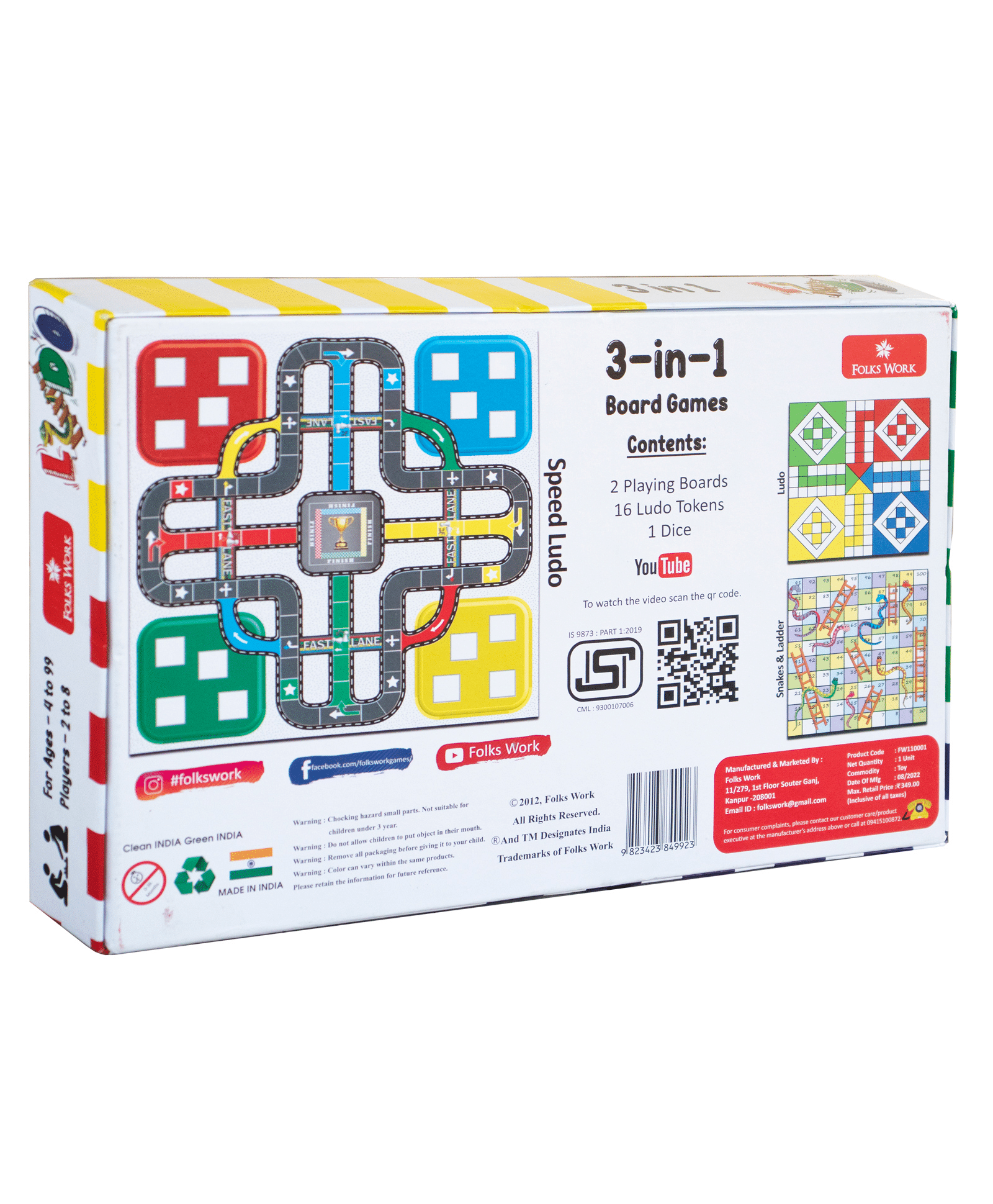 Folks Work 3 in 1 Ludo and Snakes and Ladders Game