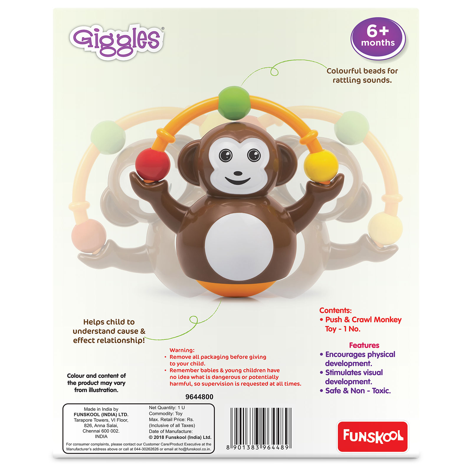 Funskool Giggles Push N Crawl Monkey