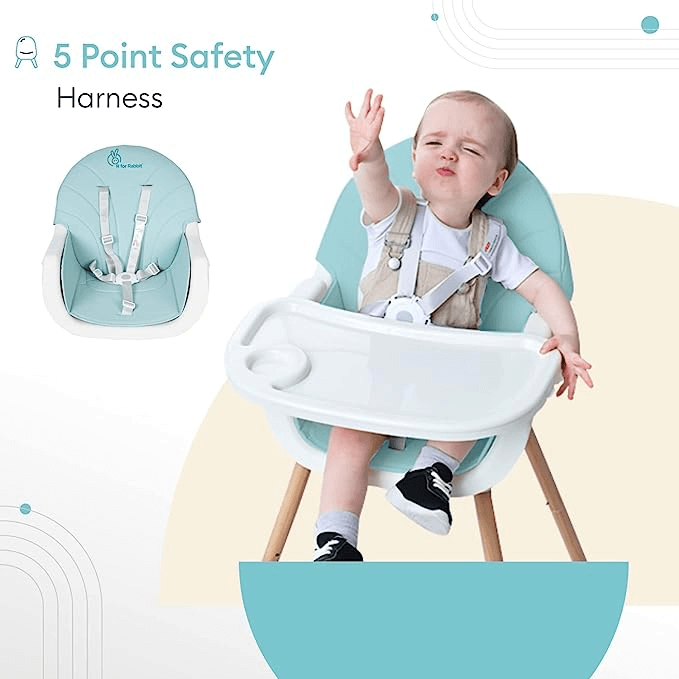 R for Rabbit 2 in 1 Candyland High Chair - 3 Level Meal Tray Adjustment, PU Fabric, Anti Skid (Beige)