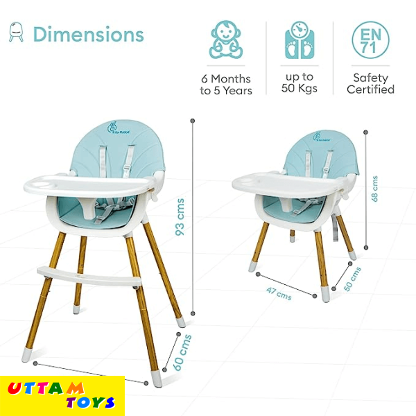 R for Rabbit 2 in 1 Candyland High Chair - 3 Level Meal Tray Adjustment, PU Fabric, Anti Skid (Beige)
