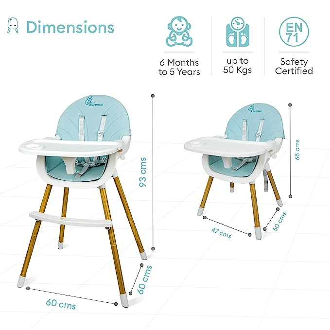 R for Rabbit 2 in 1 Candyland High Chair - 3 Level Meal Tray Adjustment, PU Fabric, Anti Skid (Beige)