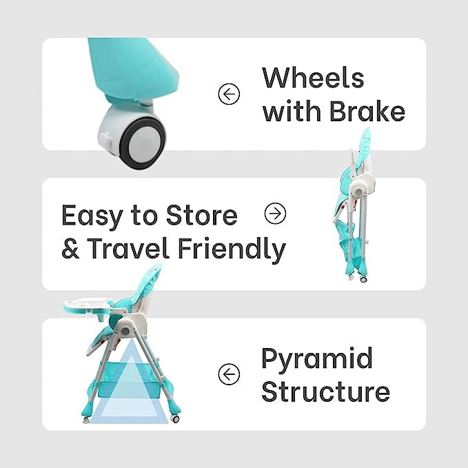 R For Rabbit Marshmallow High Chair - 7 Level Height Adjustment, 3 Recline Modes, Adjustable & Removable Double Meal Tray