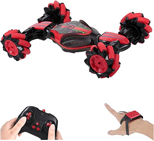 Uttam Toys GoolRC RC Stunt Car, 4WD 2.4GHz Remote Control Car, Deformable All-Terrain Off Road Car, 360 Degree Flips Double Sided Rotating Race Car with Gesture Sensor Watch Lights Music for Kids (Red)