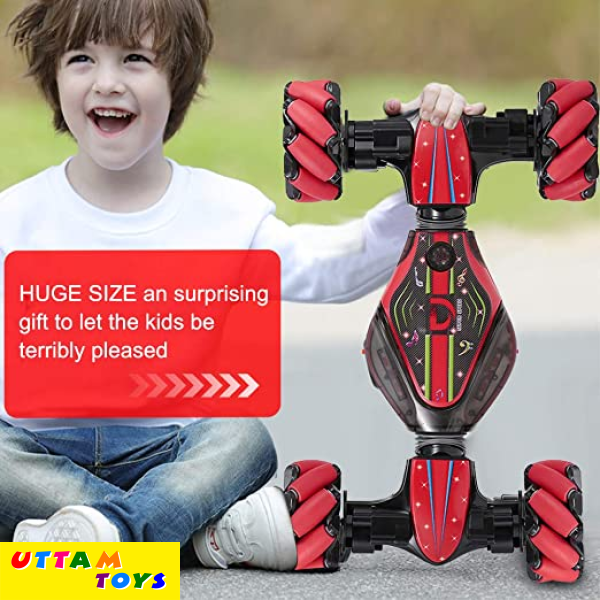 Uttam Toys GoolRC RC Stunt Car, 4WD 2.4GHz Remote Control Car, Deformable All-Terrain Off Road Car, 360 Degree Flips Double Sided Rotating Race Car with Gesture Sensor Watch Lights Music for Kids (Red)