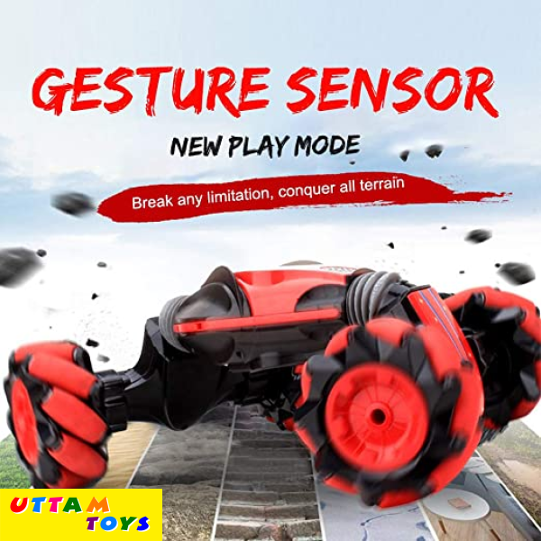 Uttam Toys GoolRC RC Stunt Car, 4WD 2.4GHz Remote Control Car, Deformable All-Terrain Off Road Car, 360 Degree Flips Double Sided Rotating Race Car with Gesture Sensor Watch Lights Music for Kids (Red)