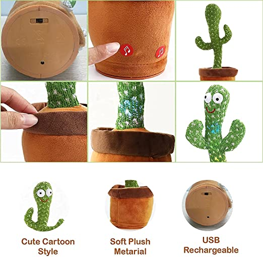 Uttam Toys Dancing Cactus Talking Plush Toy with Singing & Recording Function
