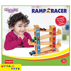 Funskool Giggles - Ramp Racer, Wooden Racing Toy with 3 Mini Cars