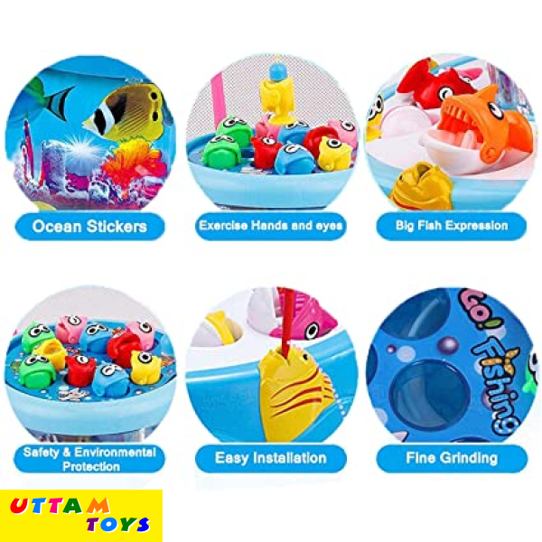 Uttam Toys Toyshine Fish Catching Game Big with 26 Fishes and 4 Pods, Includes Music, Lights (Battery Included) - Multi-Color