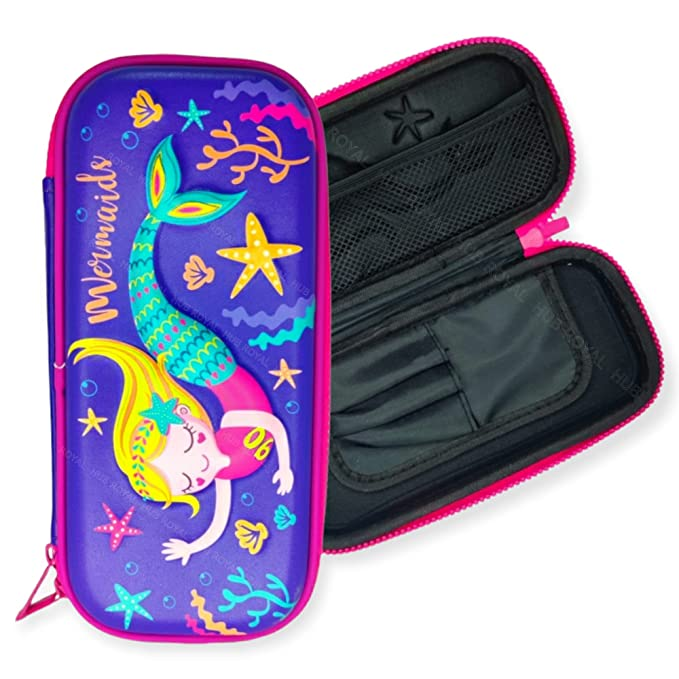 Uttam toys Mermaid Theme Branded 3D Cover Pencil Case with Compartments, Pencil Pouch Box