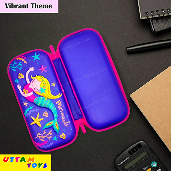 Uttam toys Mermaid Theme Branded 3D Cover Pencil Case with Compartments, Pencil Pouch Box
