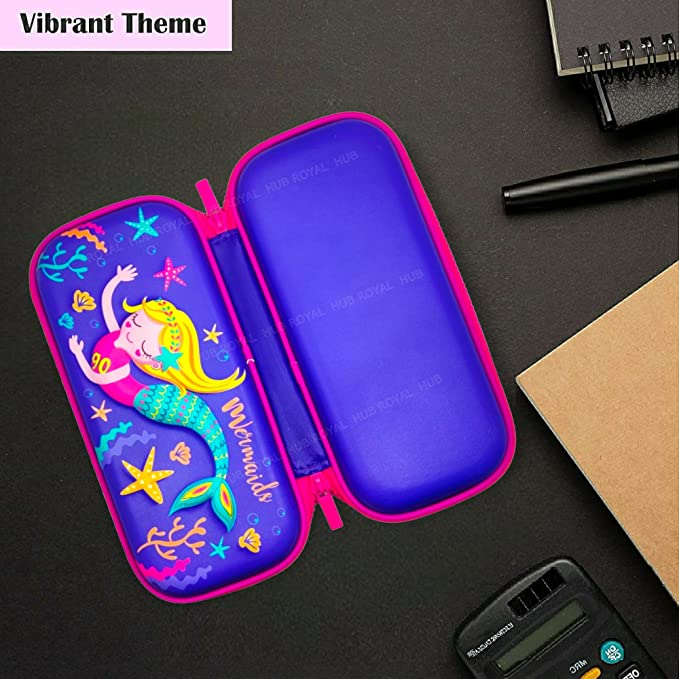 Uttam toys Mermaid Theme Branded 3D Cover Pencil Case with Compartments, Pencil Pouch Box