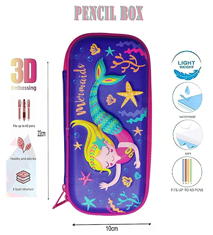 Uttam toys Mermaid Theme Branded 3D Cover Pencil Case with Compartments, Pencil Pouch Box