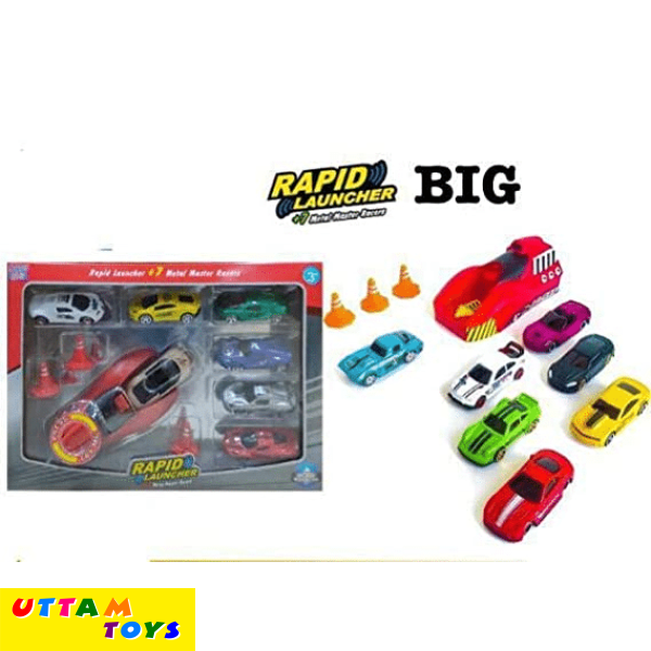 Uttam Toys Rapid car Launcher with 7 Metal Master Racer Cars