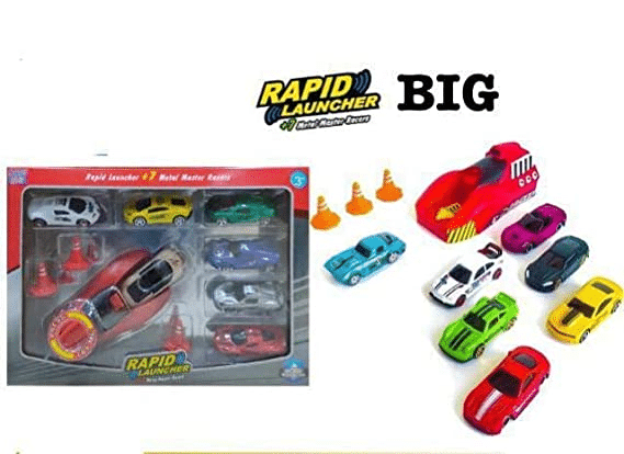 Uttam Toys Rapid car Launcher with 7 Metal Master Racer Cars