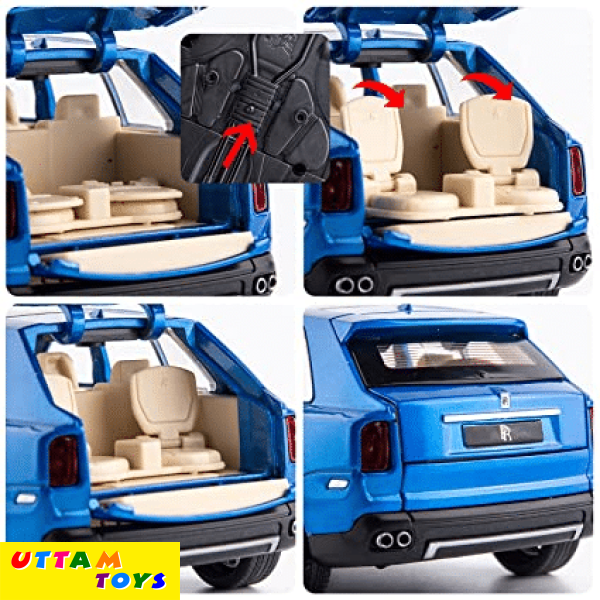 Uttam Toys 1/24 Scale Rolls-Royce Cullinan SUV Model Car Toy, Zinc Alloy Pull Back Diecast Toy Cars with Sound and Light for Kids Boy Girl Gift(Blue)