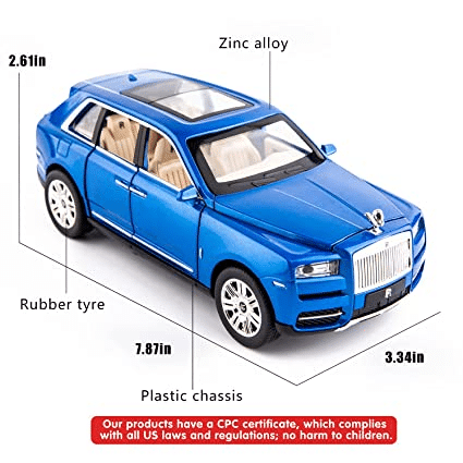 Uttam Toys 1/24 Scale Rolls-Royce Cullinan SUV Model Car Toy, Zinc Alloy Pull Back Diecast Toy Cars with Sound and Light for Kids Boy Girl Gift(Blue)