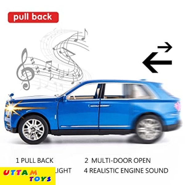 Uttam Toys 1/24 Scale Rolls-Royce Cullinan SUV Model Car Toy, Zinc Alloy Pull Back Diecast Toy Cars with Sound and Light for Kids Boy Girl Gift(Blue)