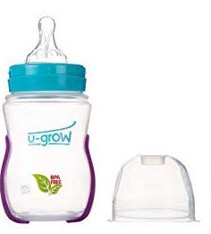 U-Grow Anti Colic Wide Neck Heat Sensitive Baby Feeding Bottle (Pack of 2), 240ML) (Turquoise & Pink)