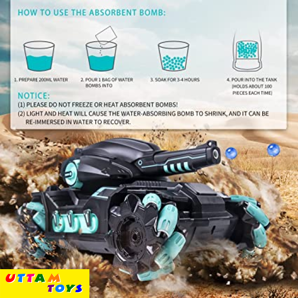 Uttam Toys RC Tank, Shooting Water Bullets(Bomb) Remote Control Tank