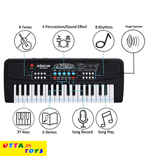 Bigfun BF-430A1 Piano for Kids Whose Ages Above 3 Years | 37 Keys in Keyboard | 8 Tones | 8 Rhythms | 4 Percussions | 6 Demos | Microphone Available | B/O & Mobile Charger Operated