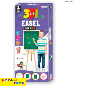 Krocie Toys Standing Easel Board for Kids, 3 in 1 Dry Erase White Board and Chalkboard Art Activity