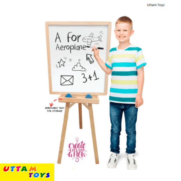 Krocie Toys Standing Easel Board for Kids, 3 in 1 Dry Erase White Board and Chalkboard Art Activity