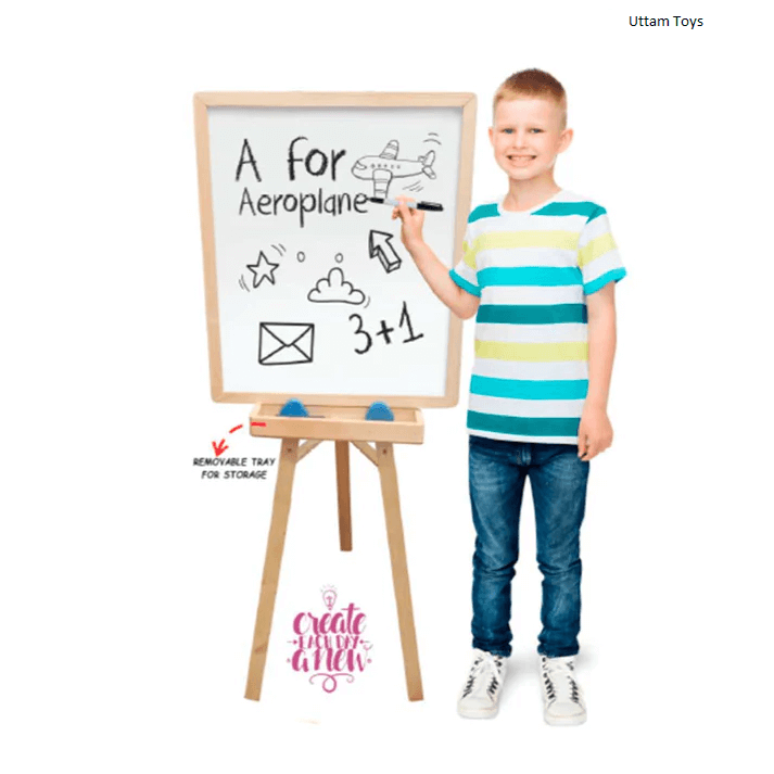 Krocie Toys Standing Easel Board for Kids, 3 in 1 Dry Erase White Board and Chalkboard Art Activity
