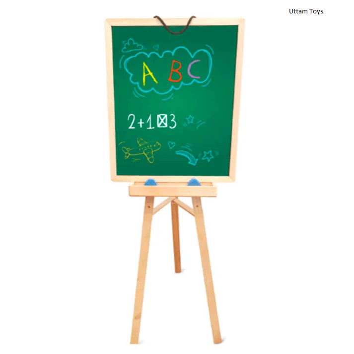Krocie Toys Standing Easel Board for Kids, 3 in 1 Dry Erase White Board and Chalkboard Art Activity