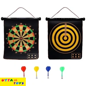 D-Dart Magnetic Roll-up Double Sided Hanging Dart Board Set 17 inches and Bullseye Game with Darts