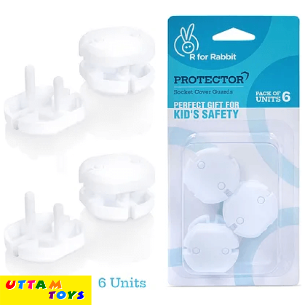 R for Rabbit Protector Socket Cover Guards Pack of 6 - White