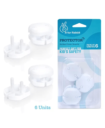 R for Rabbit Protector Socket Cover Guards Pack of 6 - White