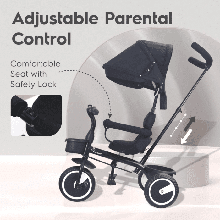 R For Rabbit Tiny Toes T30 Ace Tricycle - 3 in 1, Adjustable Parental Control & Canopy, Front & Rear Basket