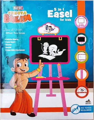 Kirat Chhota Bheem 5 in 1 Easel Board for Kids (Yellow & Blue)