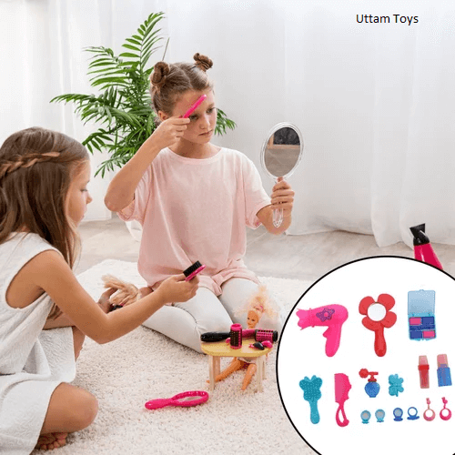 Fashion Beauty Set (Portable Kids Pretend Play Hair Dryer Makeup Toy Set)