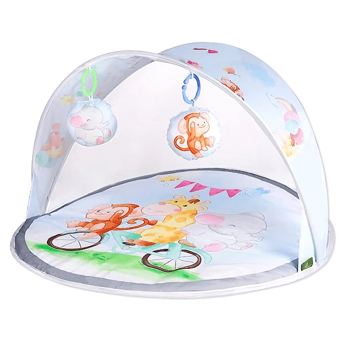 R for Rabbit First Play Safari Baby Play Gym, Activity Play Gym Mat, Portable Playmat with Soft Hanging Toys for 2+ Month Babies, Infant, Toddlers