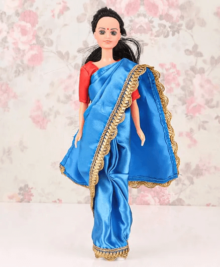 Funskool My Mia Doll with Black Hair in Traditional Blue Indian Sari - Height 29.5 cm