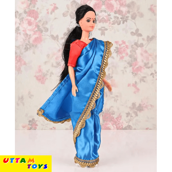 Funskool My Mia Doll with Black Hair in Traditional Blue Indian Sari - Height 29.5 cm