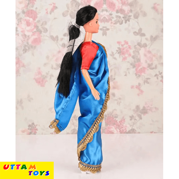 Funskool My Mia Doll with Black Hair in Traditional Blue Indian Sari - Height 29.5 cm