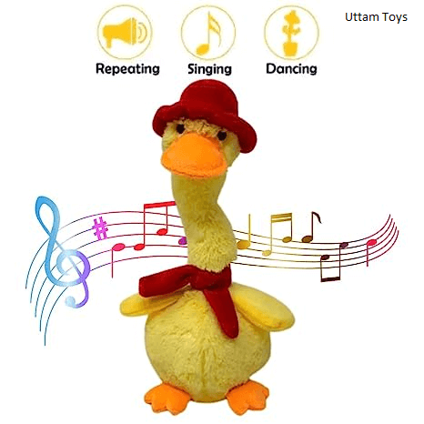 FunZoo Toy Talking Doll & Duck Baby Toys for Kids Dancing Doll Toys Can Sing Wriggle & Singing Recording Repeat What You Say Funny Education Toys for Children Playing (Dancing Duck (30 CM), Yellow