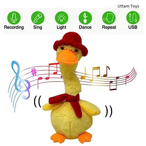 FunZoo Toy Talking Doll & Duck Baby Toys for Kids Dancing Doll Toys Can Sing Wriggle & Singing Recording Repeat What You Say Funny Education Toys for Children Playing (Dancing Duck (30 CM), Yellow
