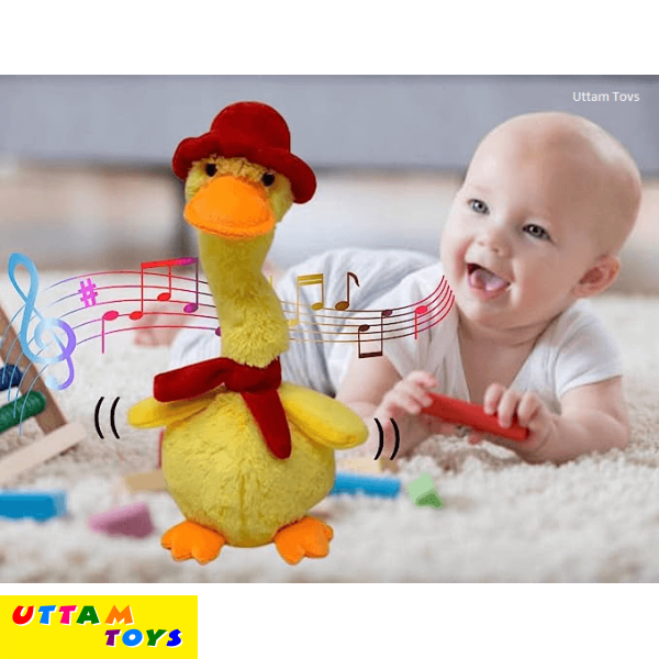 FunZoo Toy Talking Doll & Duck Baby Toys for Kids Dancing Doll Toys Can Sing Wriggle & Singing Recording Repeat What You Say Funny Education Toys for Children Playing (Dancing Duck (30 CM), Yellow