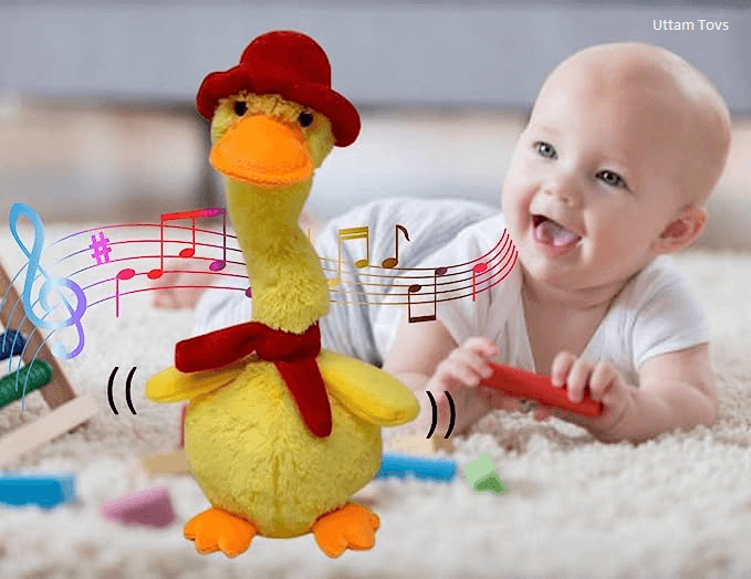 FunZoo Toy Talking Doll & Duck Baby Toys for Kids Dancing Doll Toys Can Sing Wriggle & Singing Recording Repeat What You Say Funny Education Toys for Children Playing (Dancing Duck (30 CM), Yellow