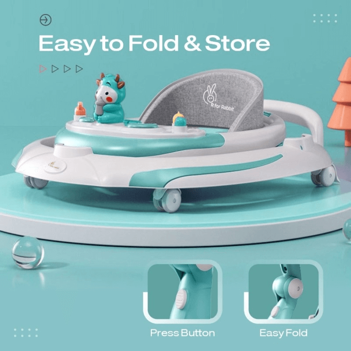 R For Rabbit Little Feet Plus Walker - Detachable Toy Bar/Meal Tray With Music & Light, 3 Level Height/4 Level Seat Adjustment