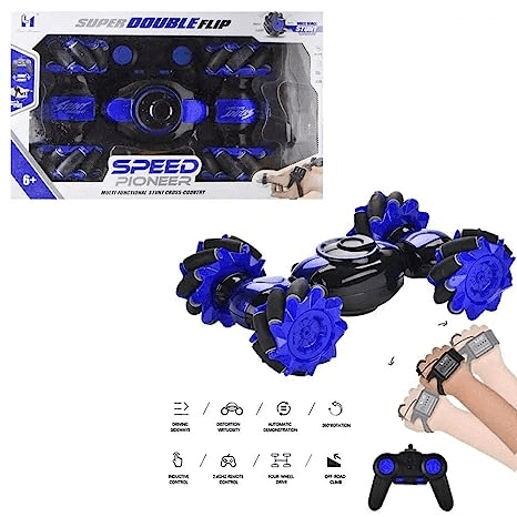 Uttam Toys Speed Pioneer RC Car Stunt Remote Control Twisting Drift 2.4GHz Gesture Sensor Watch Control Off Road Vehicle Toy Cars Flips with Lights Music (Multi Color)