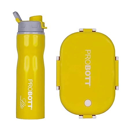 Probott You and Me Comby Set of 2, 1 Water Bottle 750ml, 1 Lunch Box 710ml, Combo Gift Set with Carry Bag