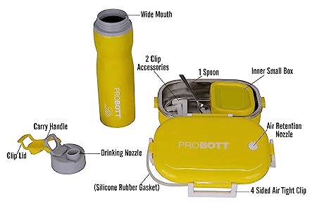 Probott You and Me Comby Set of 2, 1 Water Bottle 750ml, 1 Lunch Box 710ml, Combo Gift Set with Carry Bag