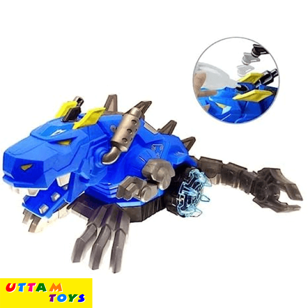 Mechanical Walking Dragon Dinosaur Toy with Fire Breathing Water Spray Mist Red Light Function & Realistic Sounds - Blue