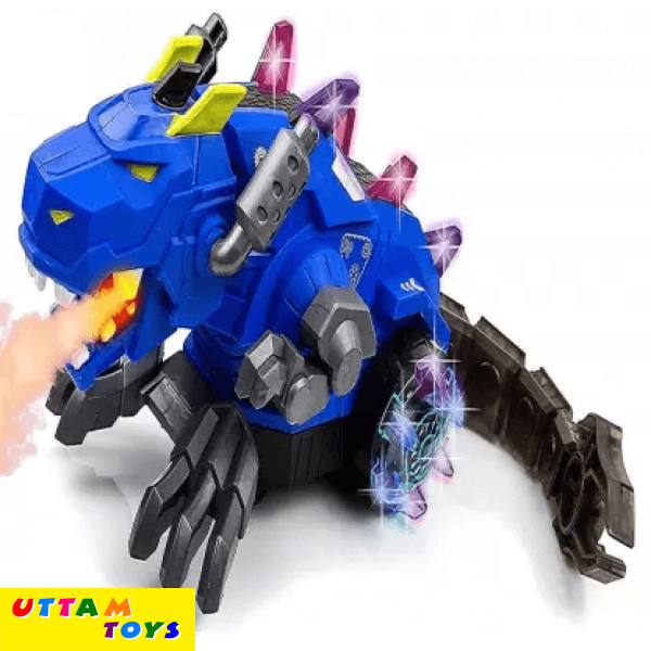 Mechanical Walking Dragon Dinosaur Toy with Fire Breathing Water Spray Mist Red Light Function & Realistic Sounds - Blue