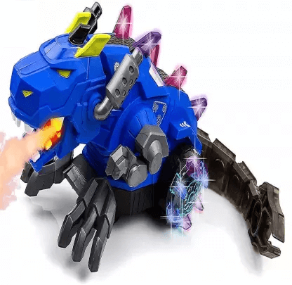 Mechanical Walking Dragon Dinosaur Toy with Fire Breathing Water Spray Mist Red Light Function & Realistic Sounds - Blue